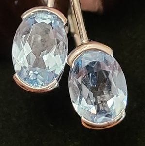 10K Solid White Gold & Genuine Blue Topaz Earrings